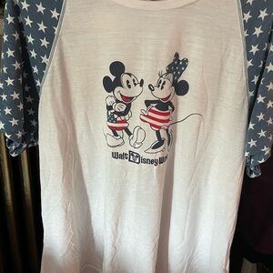 Disney White and Blue Mickey and Minnie Short Sleeve Tee